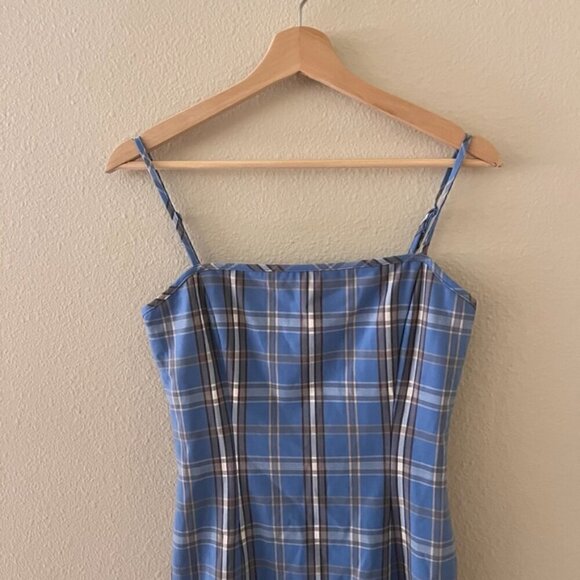 Aritzia Sunday Best Shimmer Blue Plaid Mini Tube Dress In Gerard Azurine US 4  - Picture 3 of 7